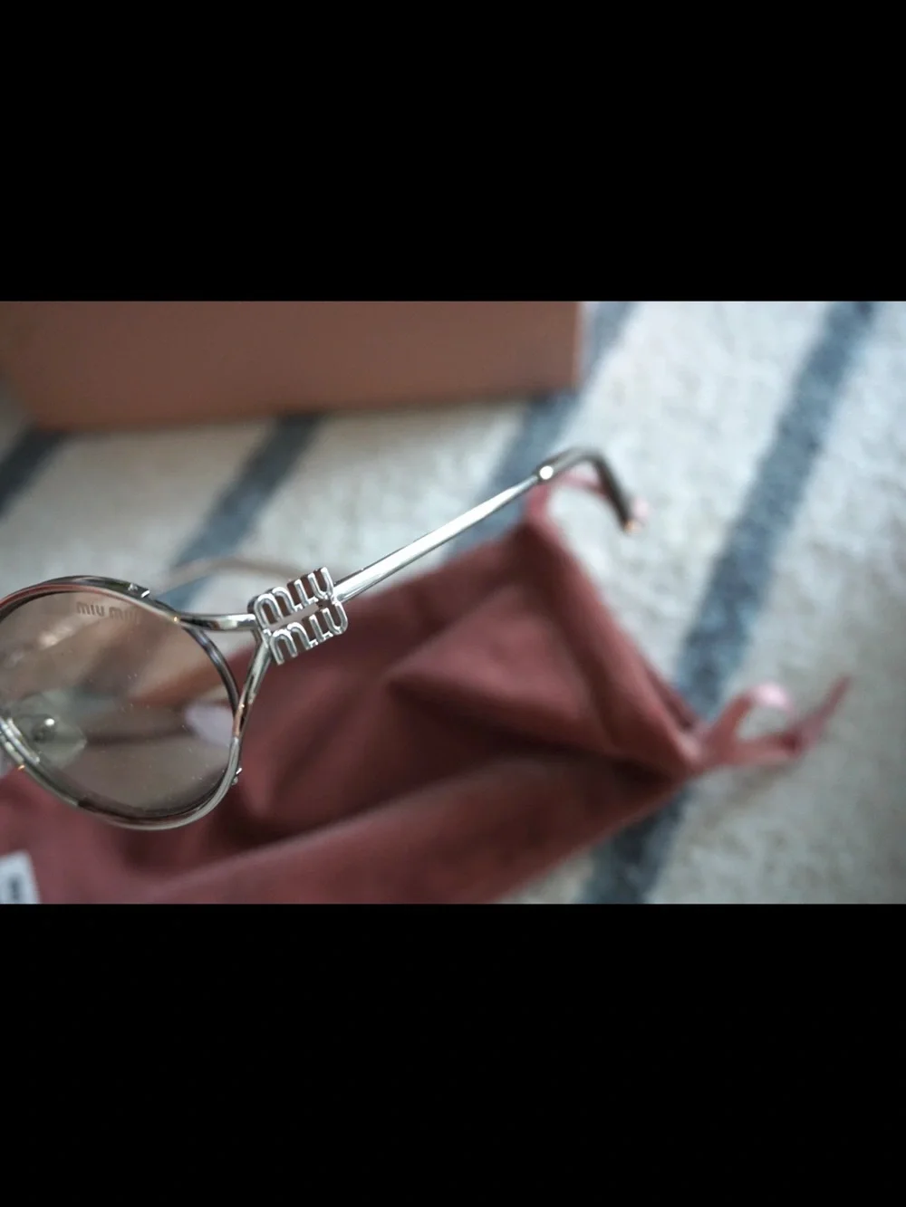 Miu Miu 54MM Metal Round Oval Frame Sunglasses Silver Taupe NWT
